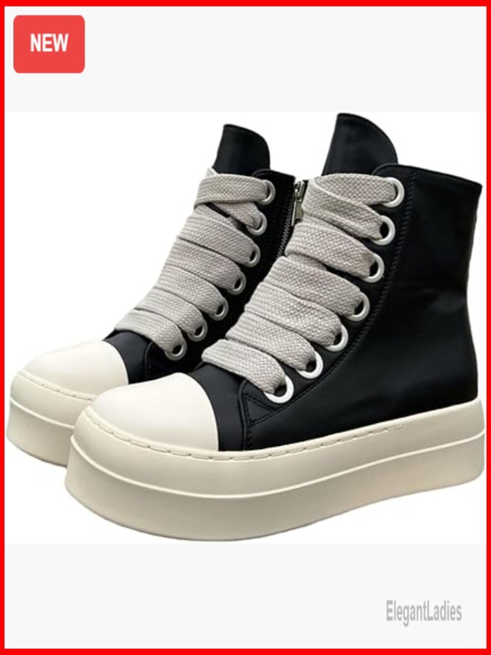 Thick Platform Sneakers with Zipper, Vegan Leather, Large Size Casual Shoes